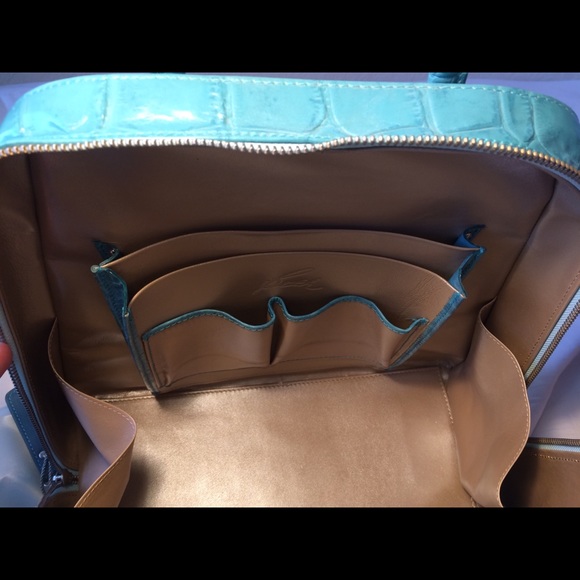 Turquoise Pavoni Beth Bag in Calf Croc Leather NEW - Picture 8 of 8